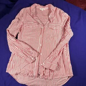 Beach Lunch Lounge Womens Shirt Long Sleeve Button-Down Striped Small Comfort